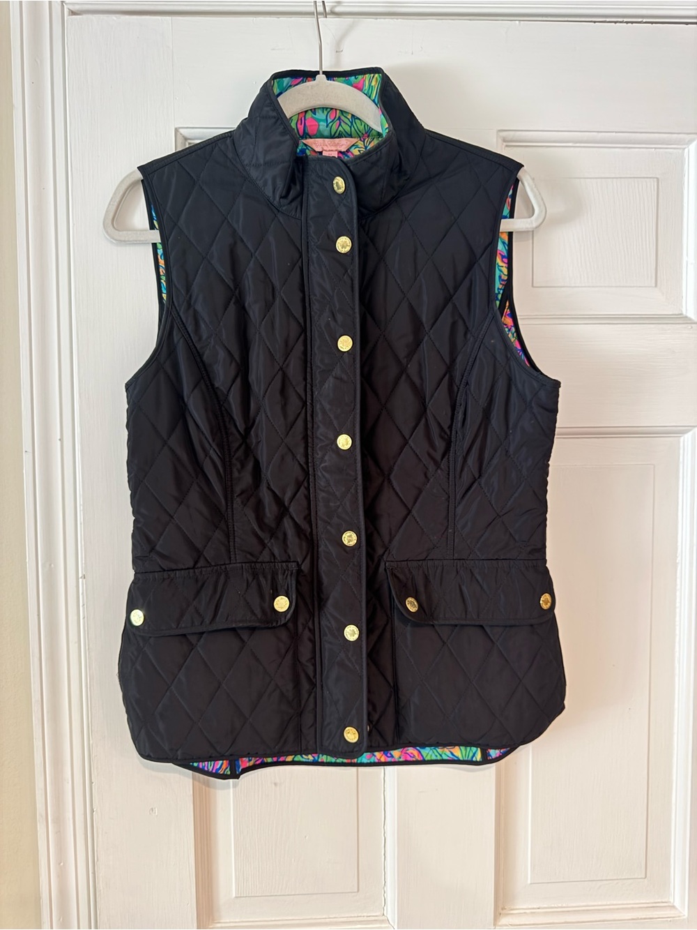 Lilly Pulitzer Quilted Sleeveless Vest - Black with Gold Buttons